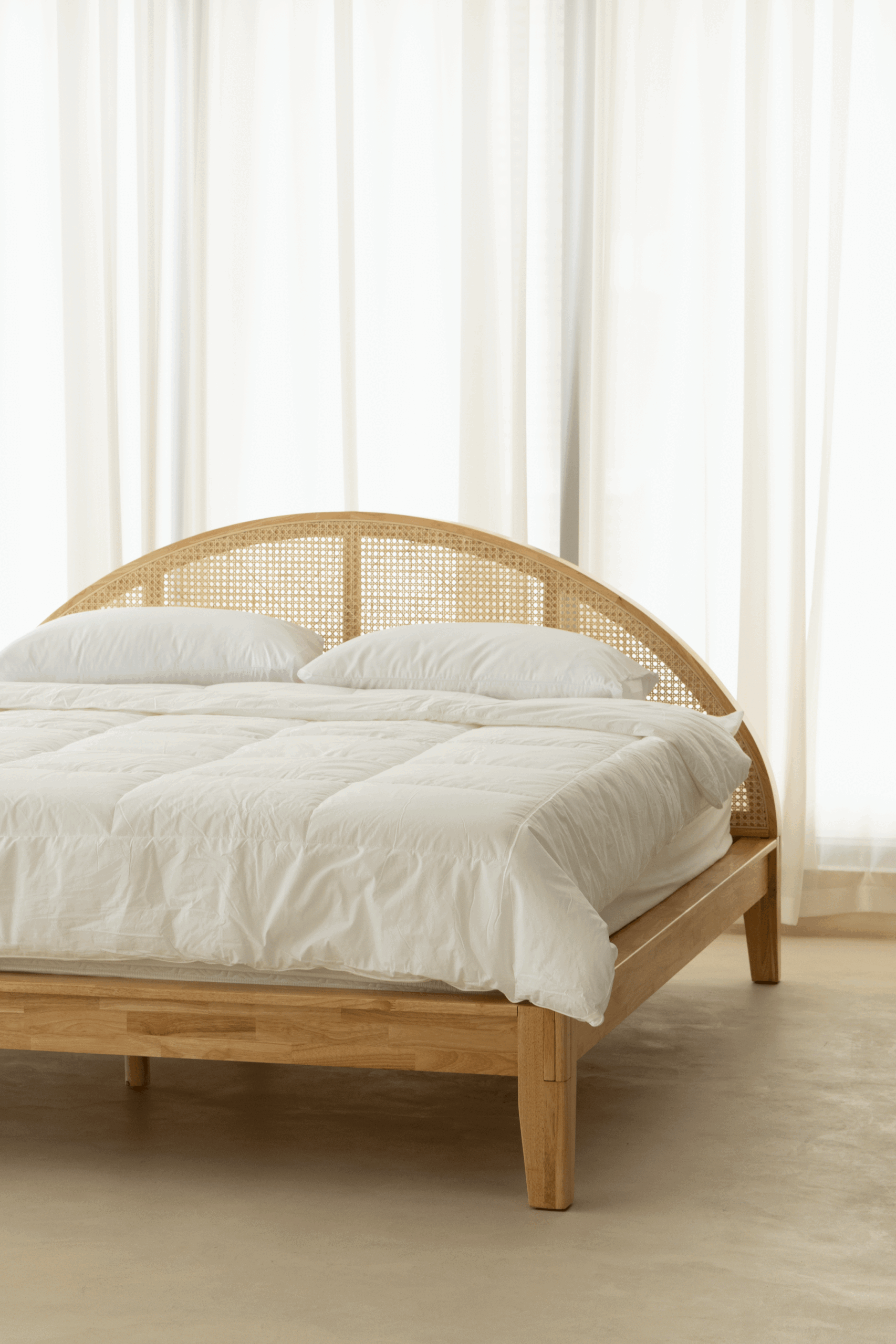 Maron Japanese Joinery Rattan Arch Light Wooden Bed - Image 4