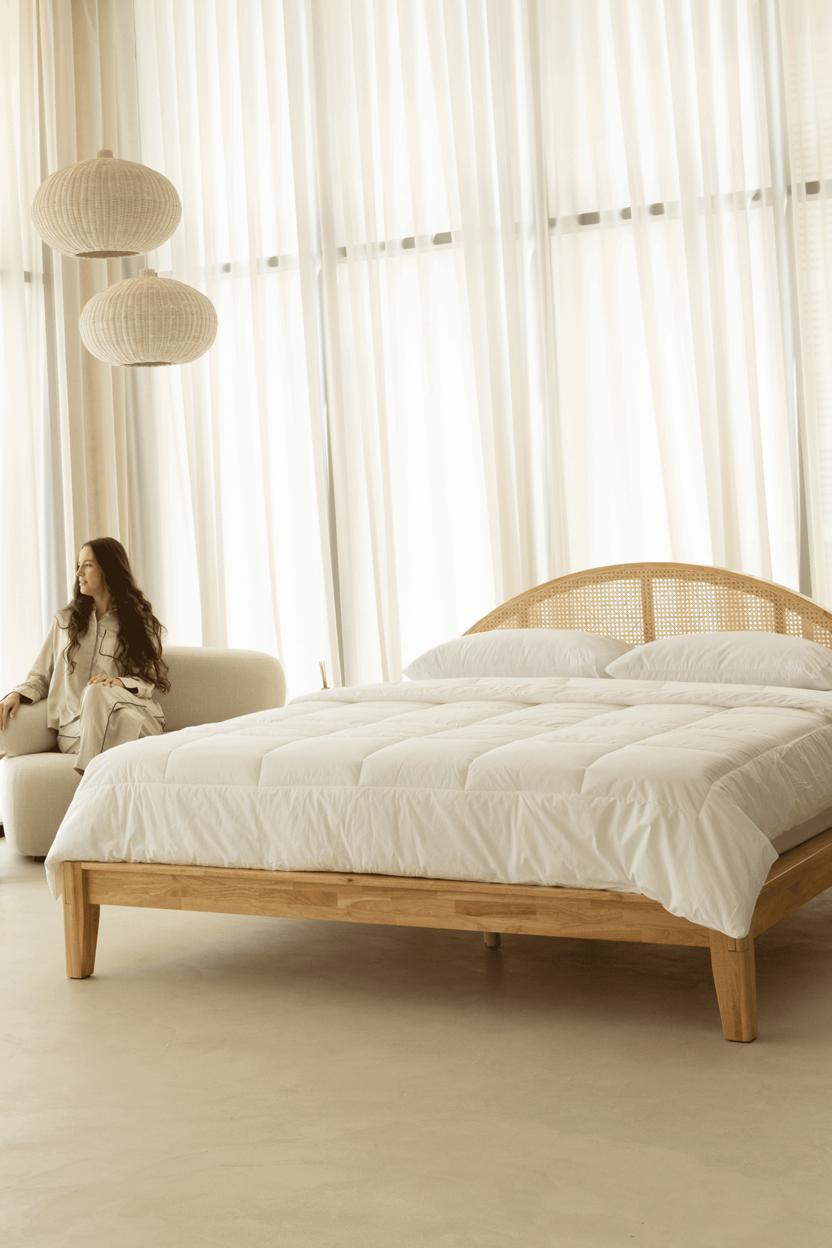 Maron Japanese Joinery Rattan Arch Light Wooden Bed - Image 6