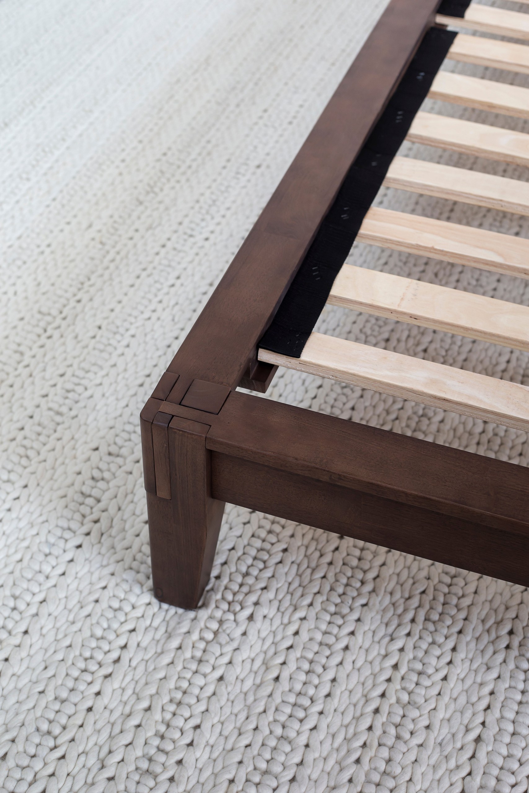 Seiren Japanese Joinery Boucle Arch Dark Wooden Bed - Image 5