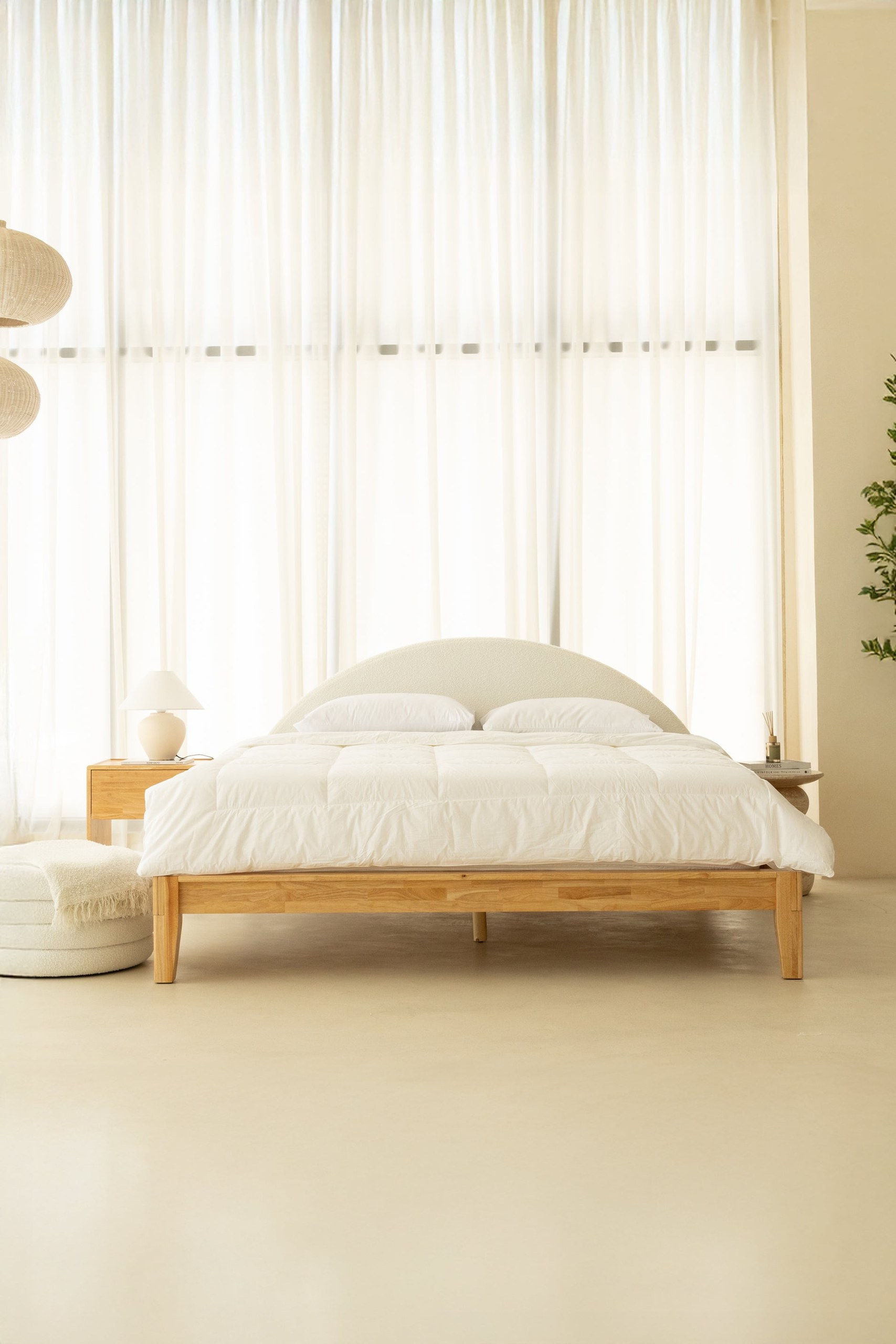Seiren Japanese Joinery Boucle Arch Light Wooden Bed - Image 9