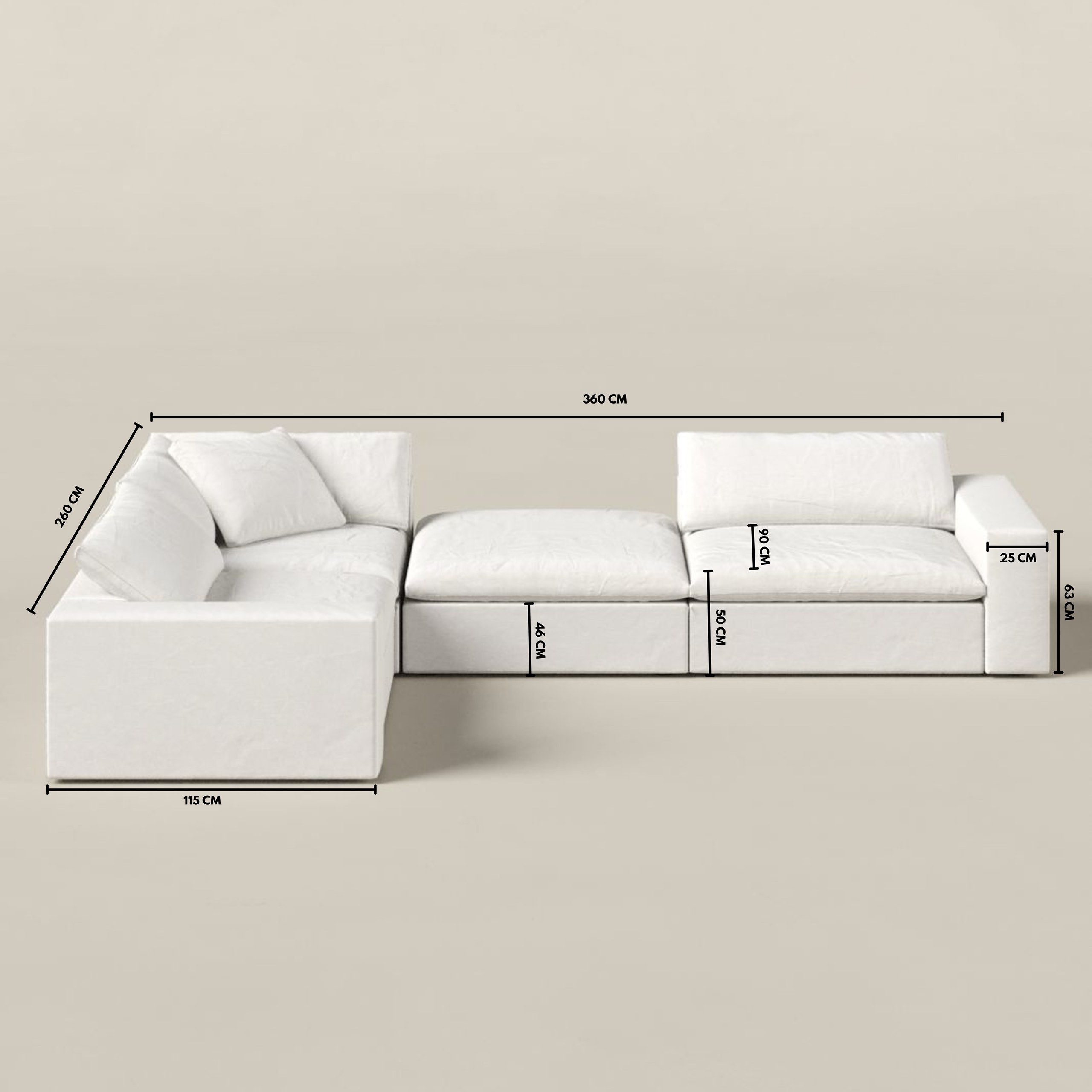 Orvella Off White Modular 3 Seater Sofa with Corner Module - Image 3