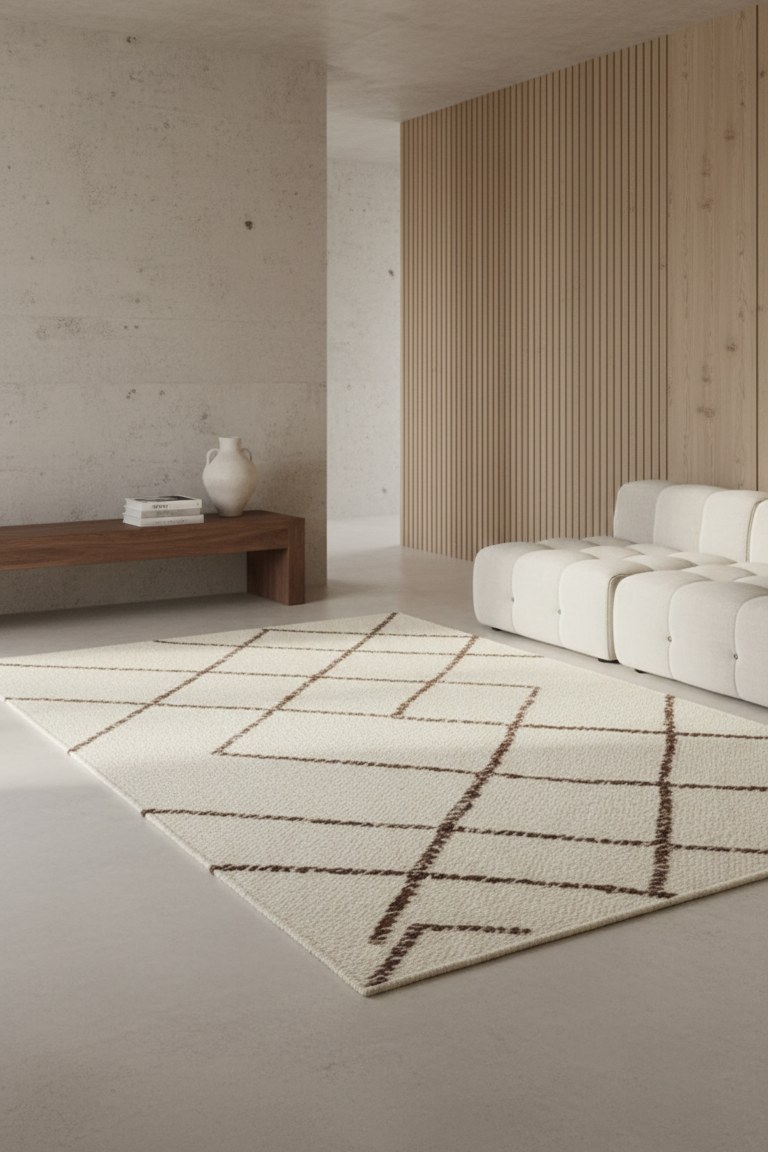 Soren White with Brown Diamond Woven Rug - Image 2