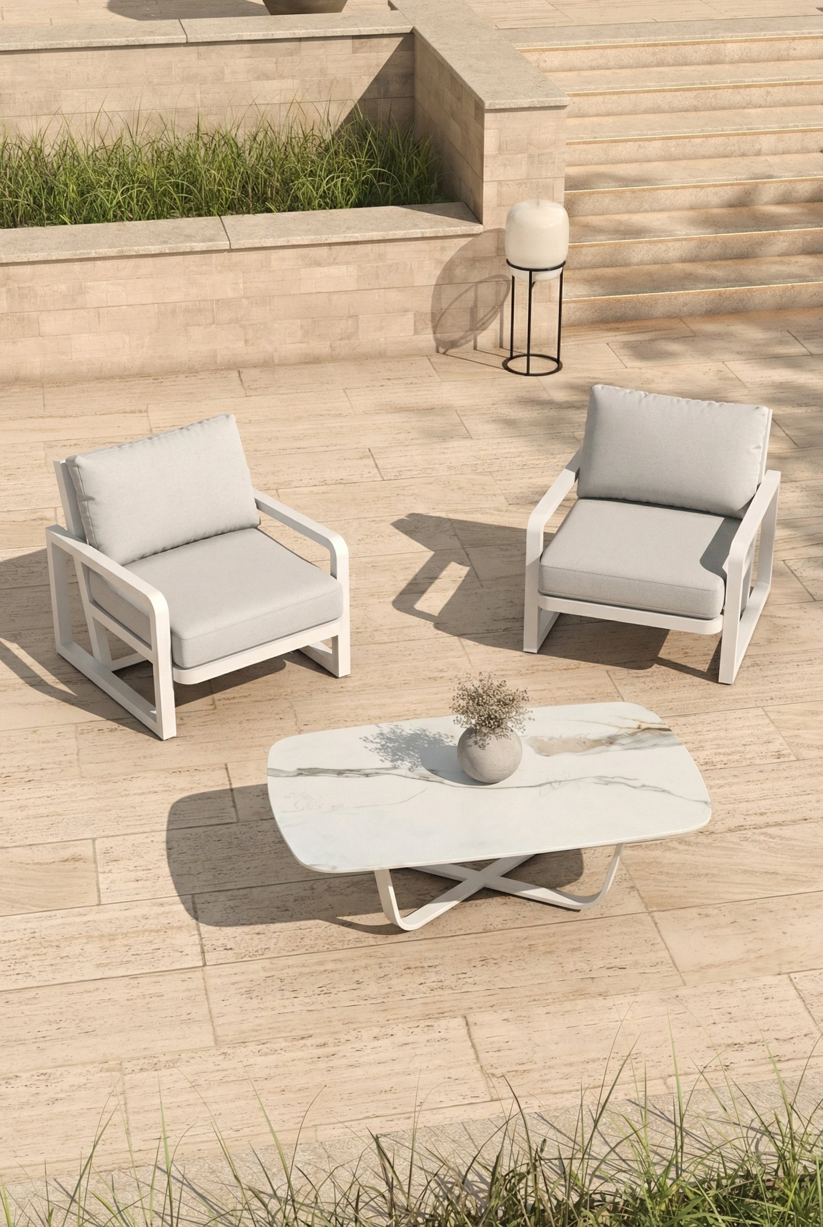Brisa Ash White Lounge Chair & Table Outdoor Set