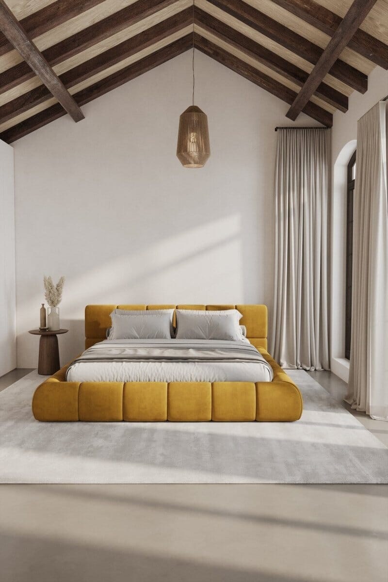 Mirela Mustard Upholstered Platform Bed - Image 2