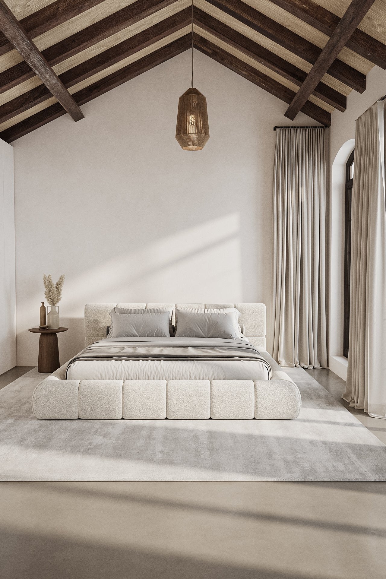 Mirela Cream Boucle Upholstered Platform Bed