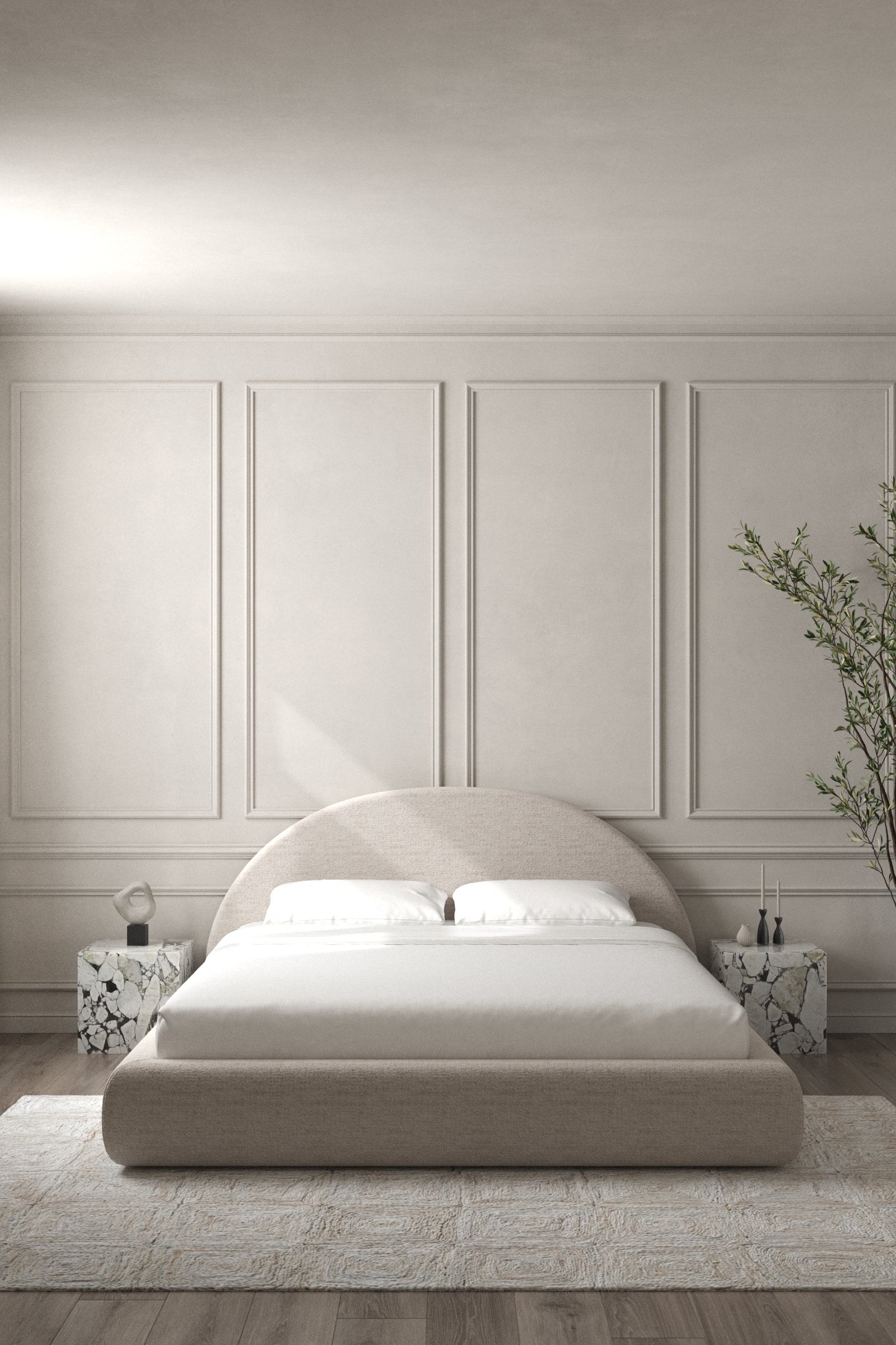 Elodie Oat Cream Fabric Bed with Arch Headboard
