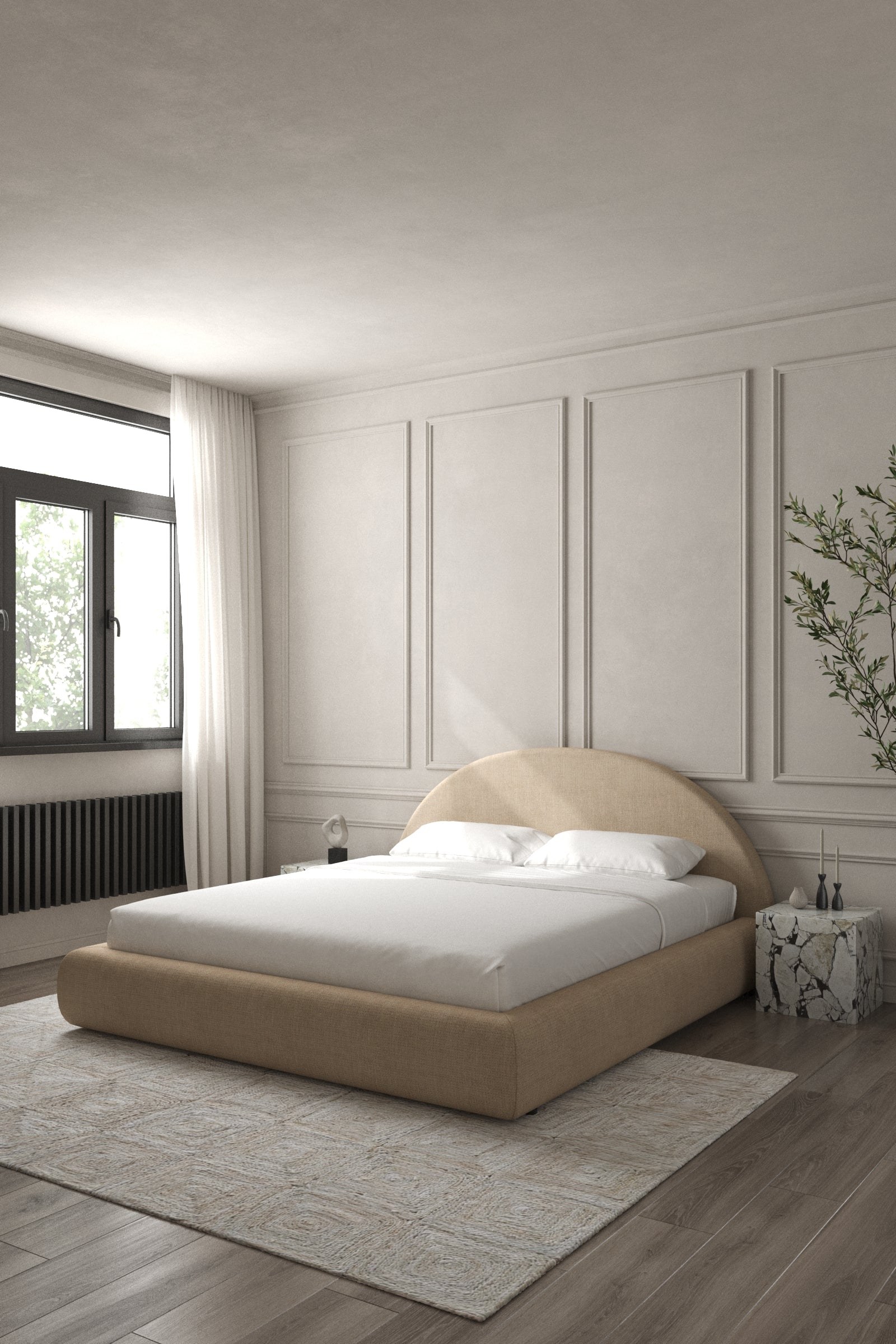 Elodie Creamstone Glow Fabric Bed with Arch Headboard - Image 2