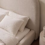 Asli Oat Cream Fabric Bed with Rounded Corners Headboard