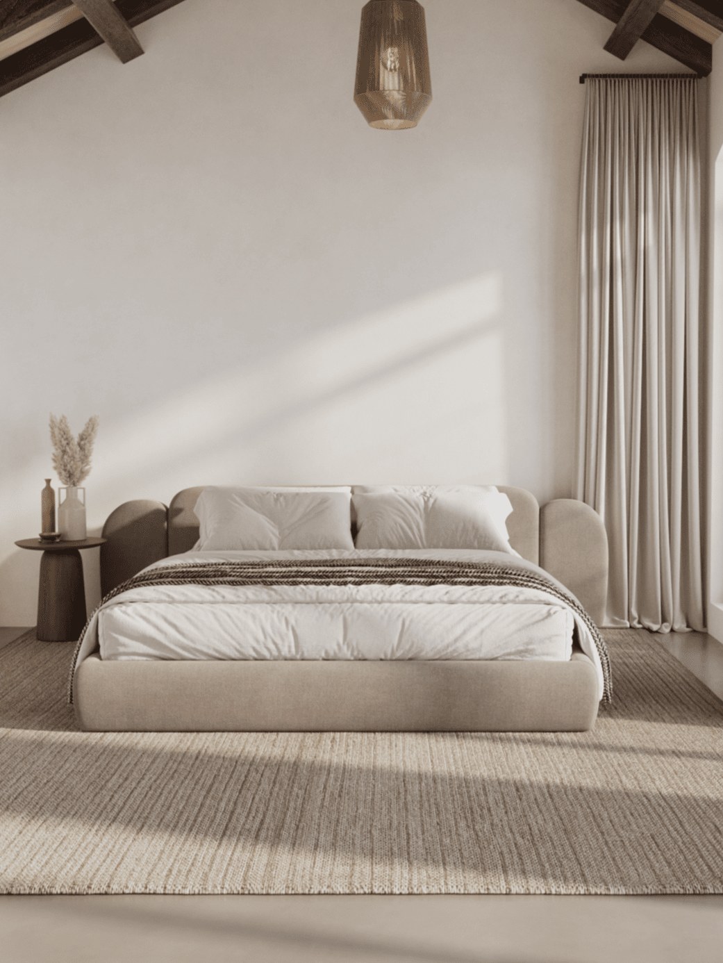 Isobel Champagne Beige Upholstered Platform Bed