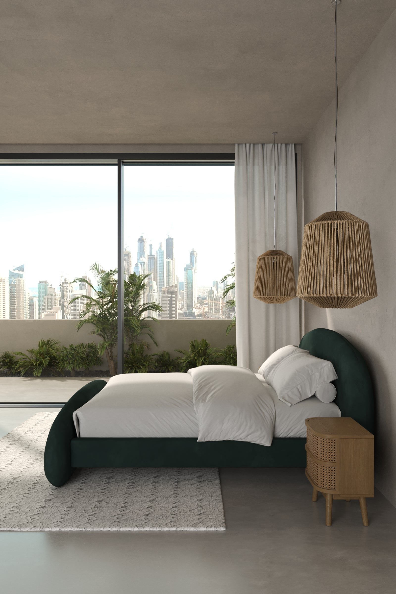 Galadriel Green Upholstered Platform Bed - Image 2