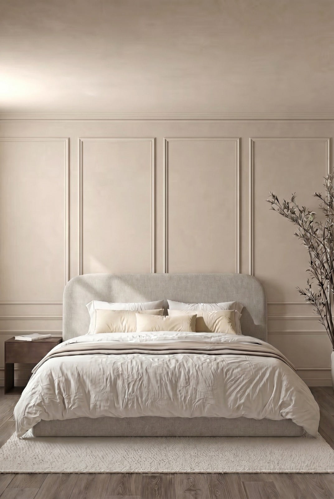 Asli Repose Grey Fabric Bed with Rounded Corners Headboard
