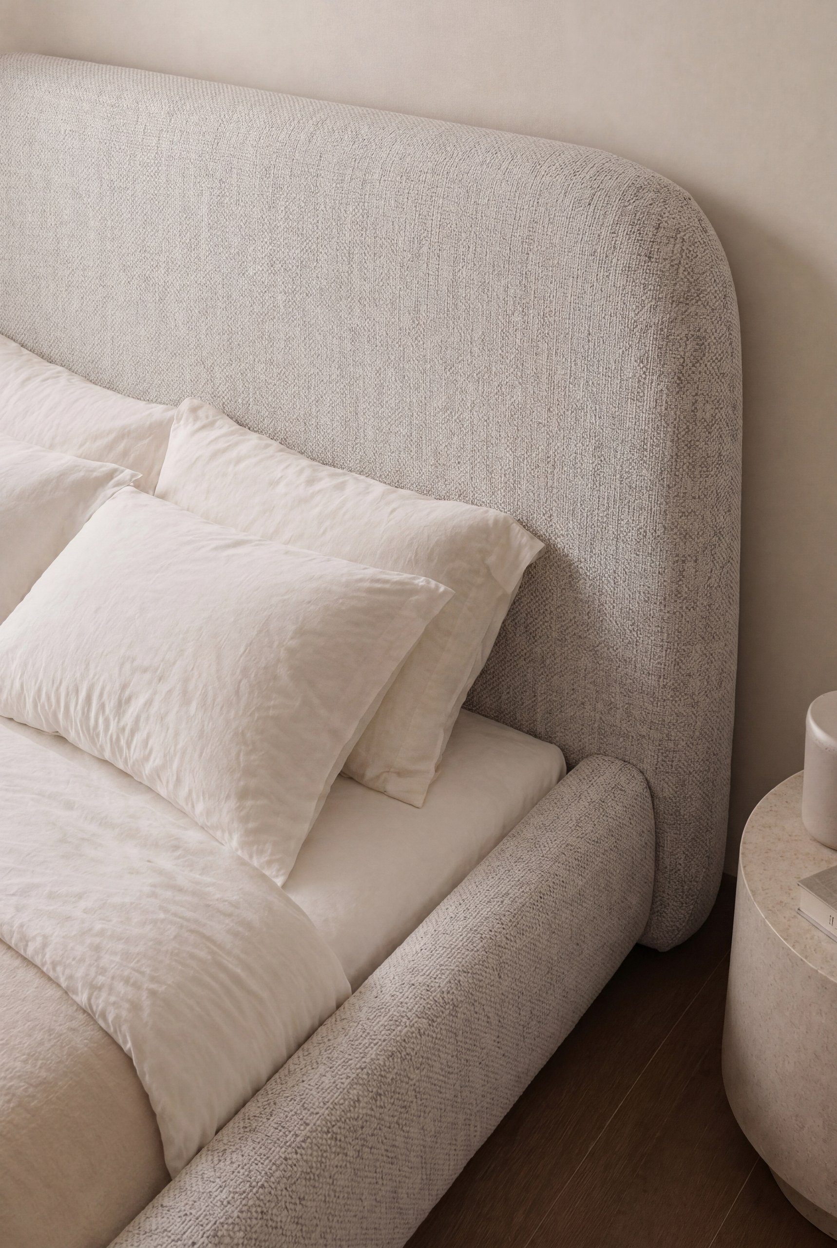 Asli Repose Grey Fabric Bed with Rounded Corners Headboard - Image 2