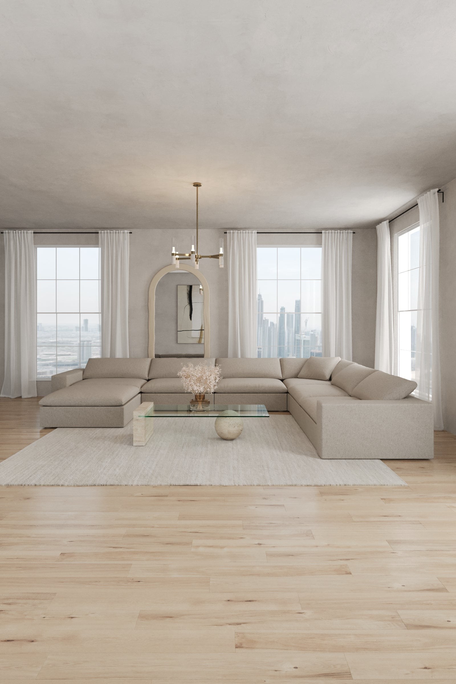 Orvella Champagne Beige Modular L-Shape Sofa With Ottoman - Image 4