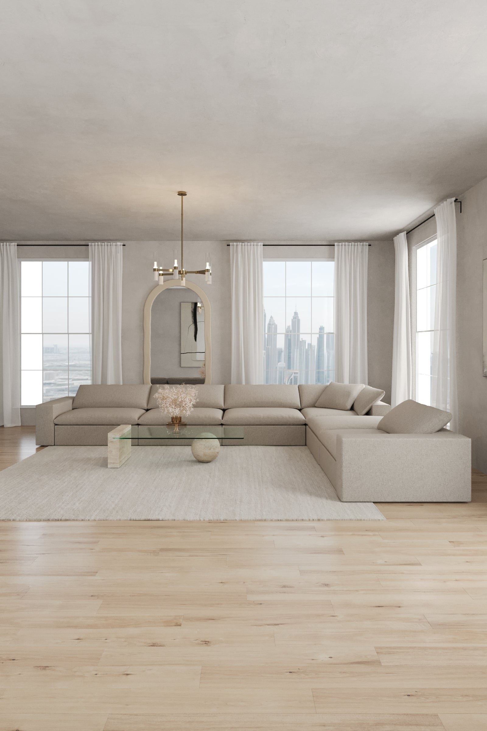 Orvella Champagne Beige Modular 5 Seater Sofa with Corner Module - Image 3
