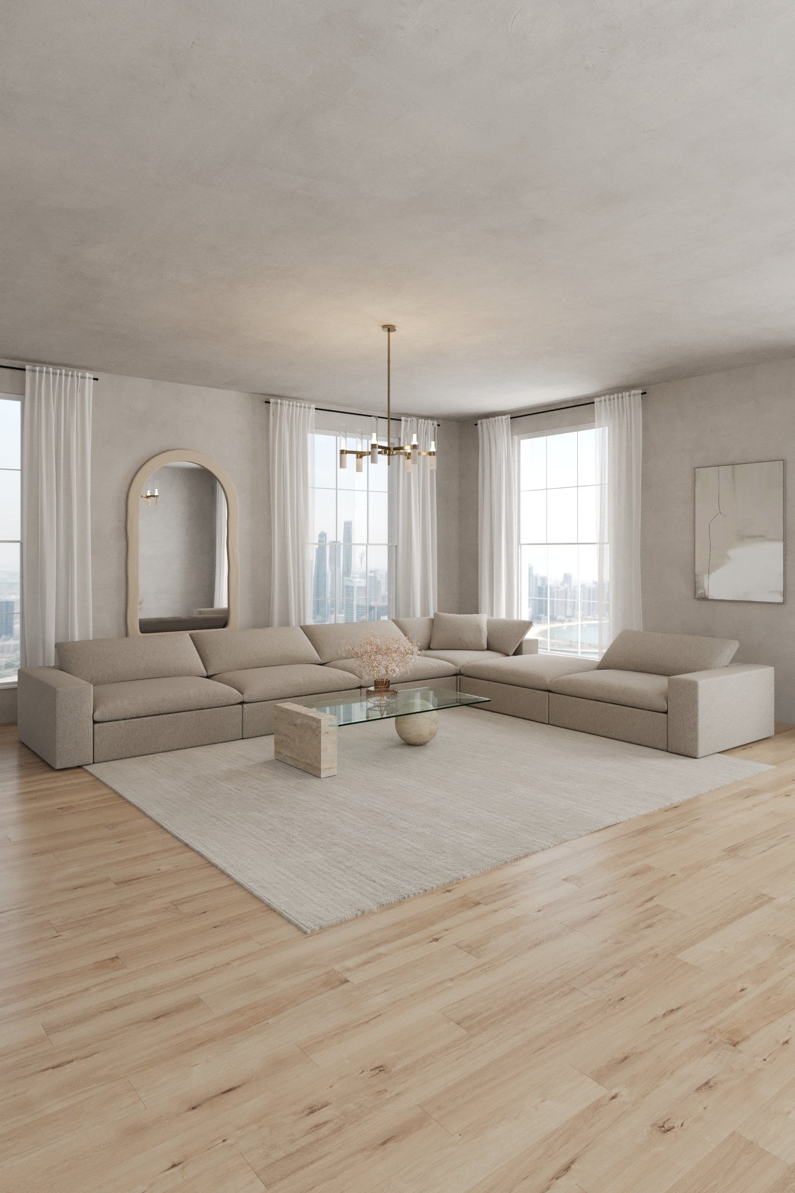 Orvella Champagne Beige Modular 5 Seater Sofa with Corner Module - Image 4