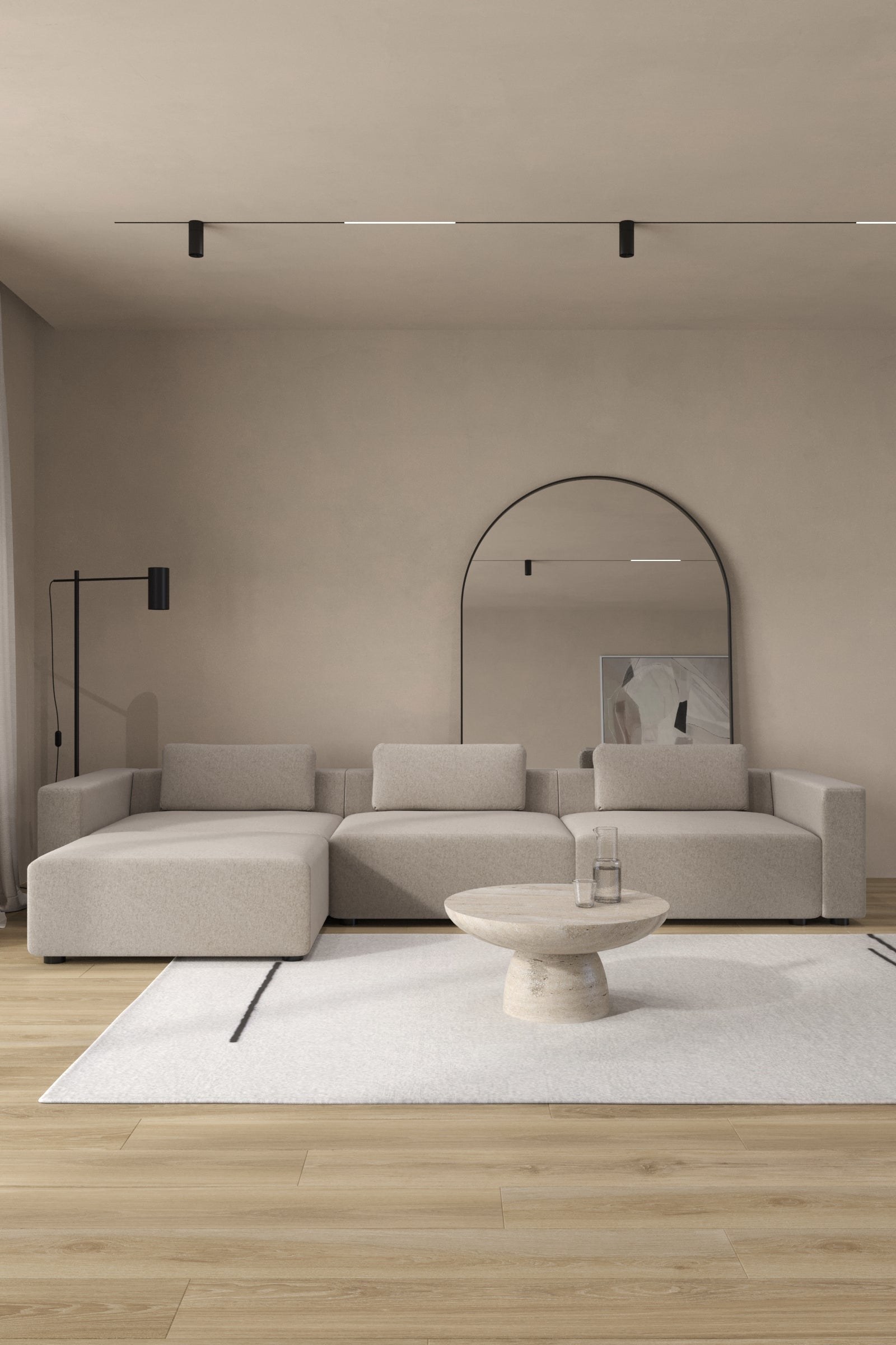 Emersyn Champagne Beige 3 Seater Modular Sofa with Ottoman