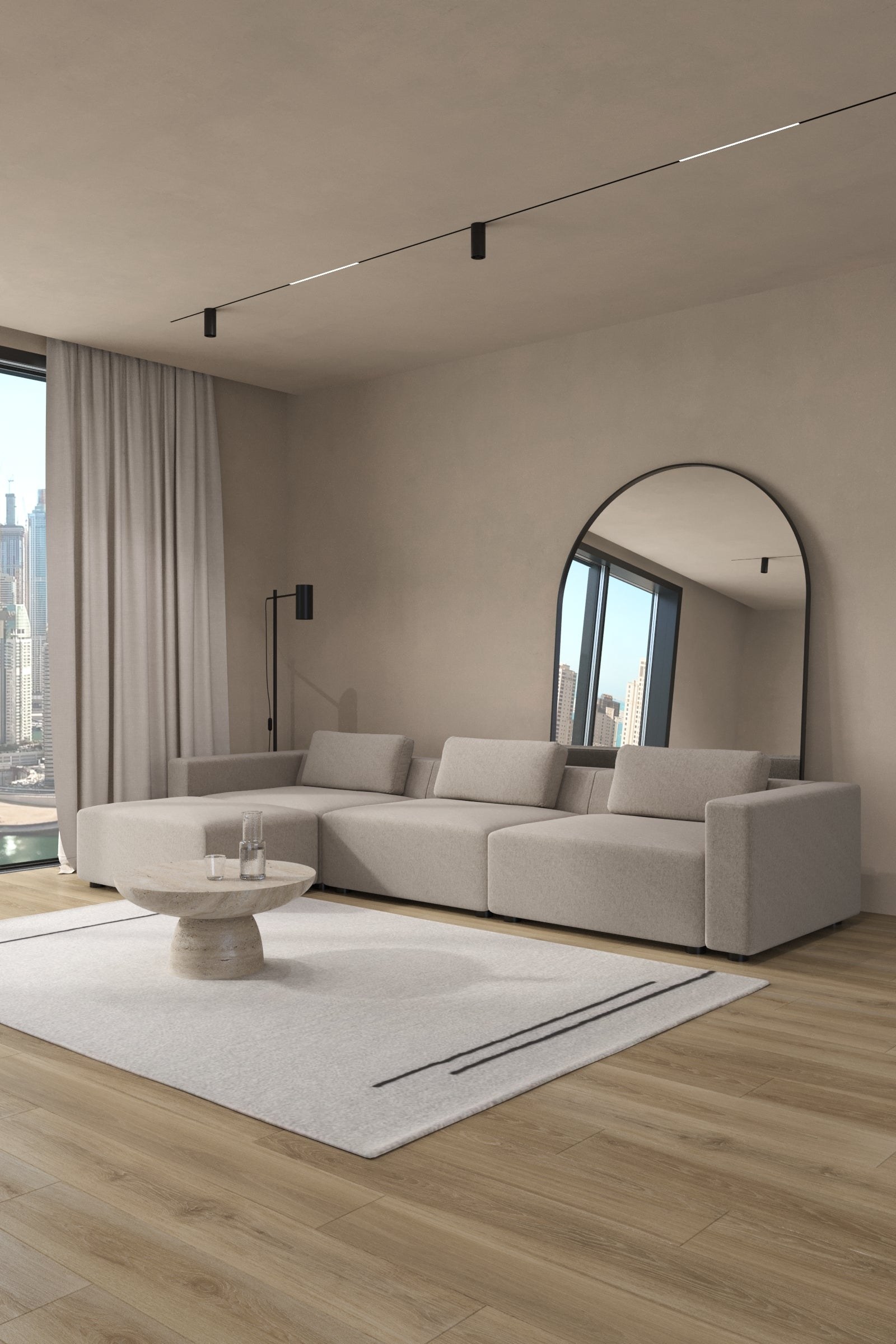 Emersyn Champagne Beige 3 Seater Modular Sofa with Ottoman - Image 2