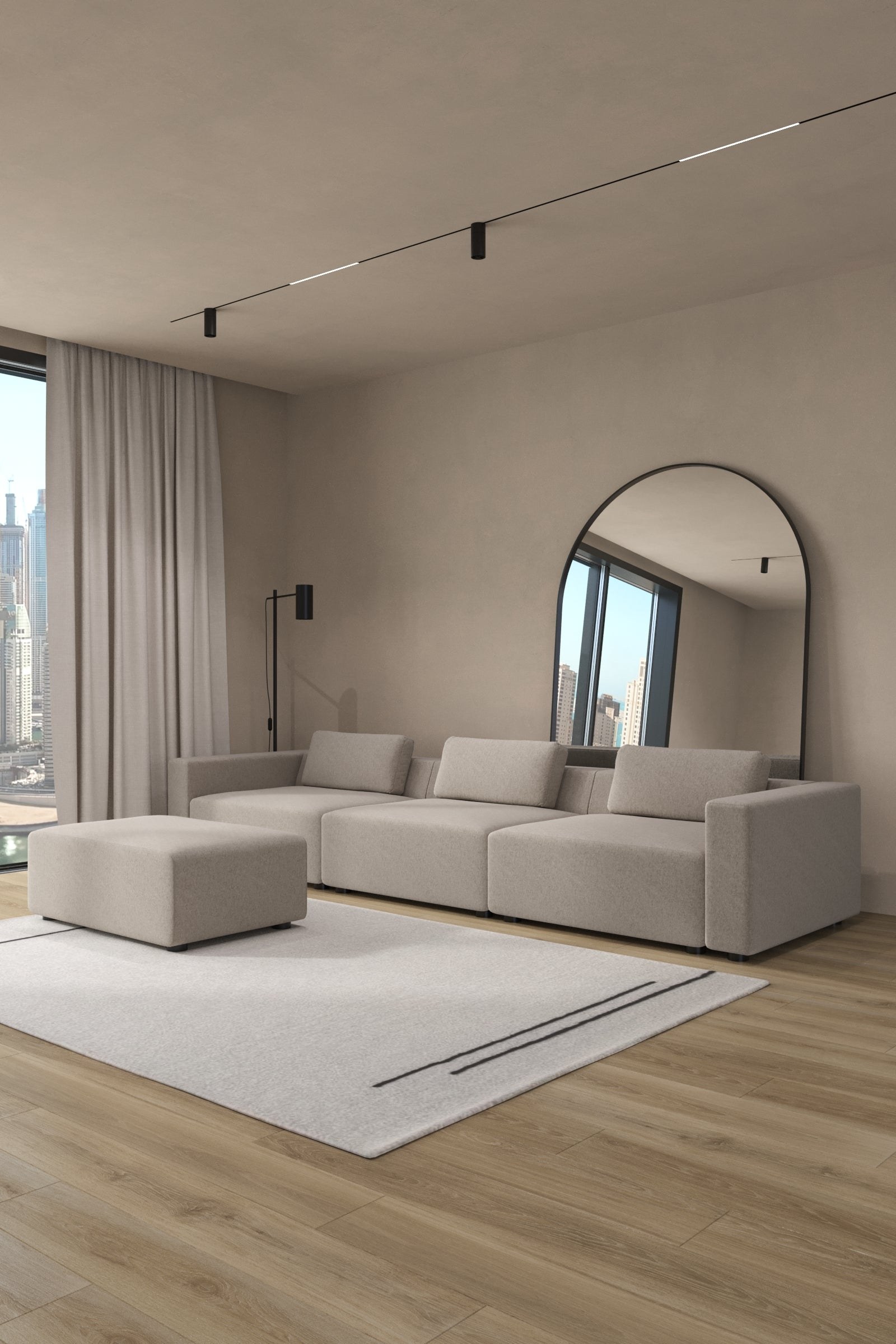 Emersyn Champagne Beige 3 Seater Modular Sofa with Ottoman - Image 4