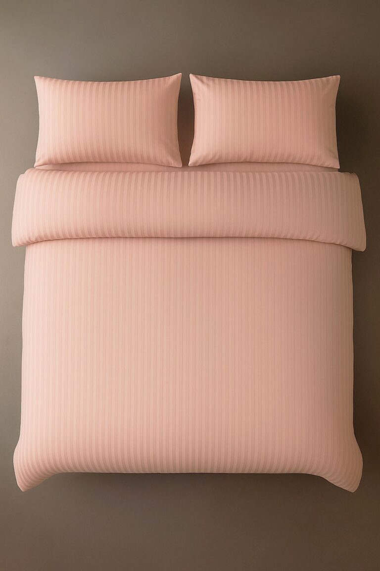 Peach Striped Bed Sheet, Duvet Cover & Pillowcase Set