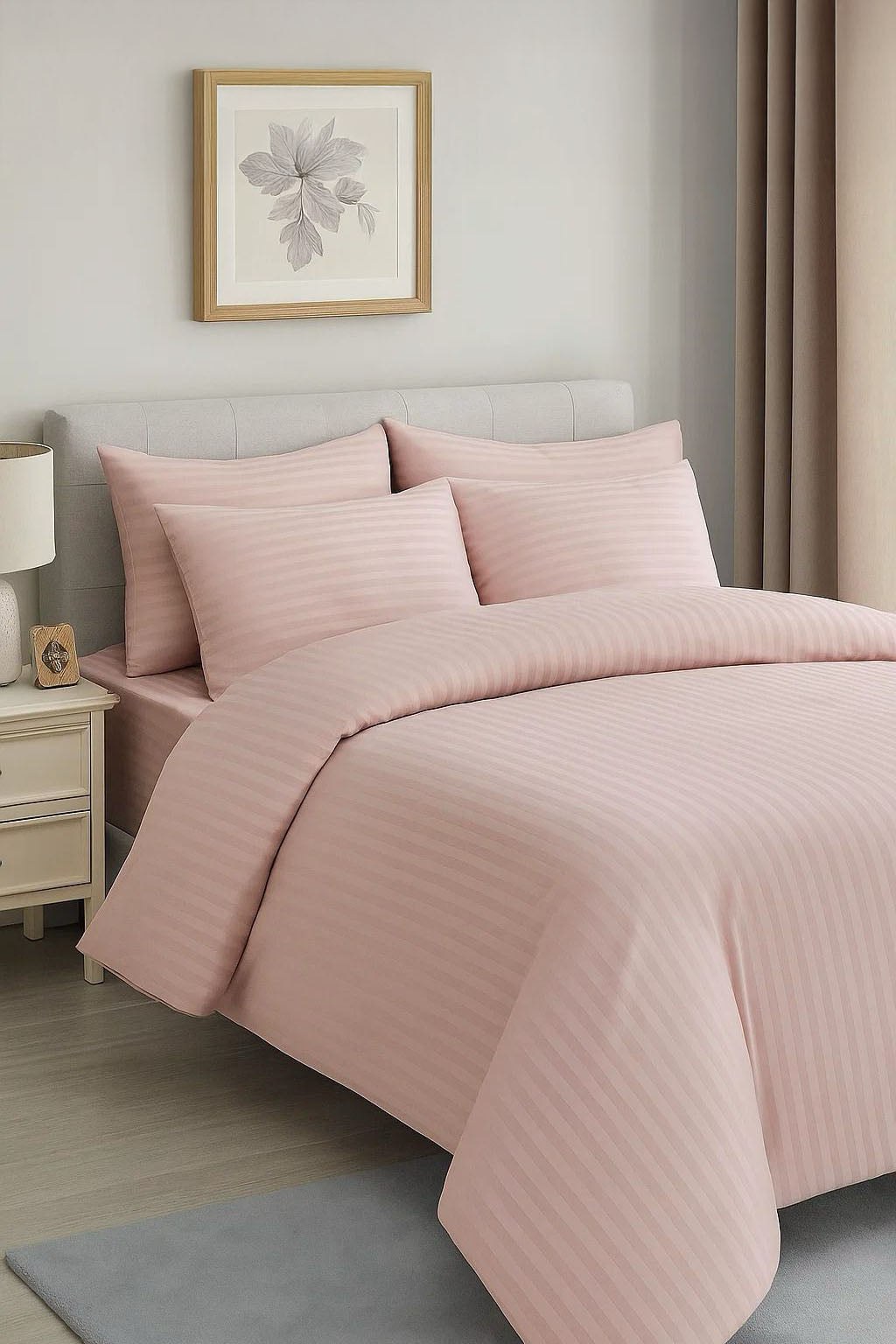 Pink Striped Bed Sheet, Duvet Cover & Pillowcase Set - Image 2