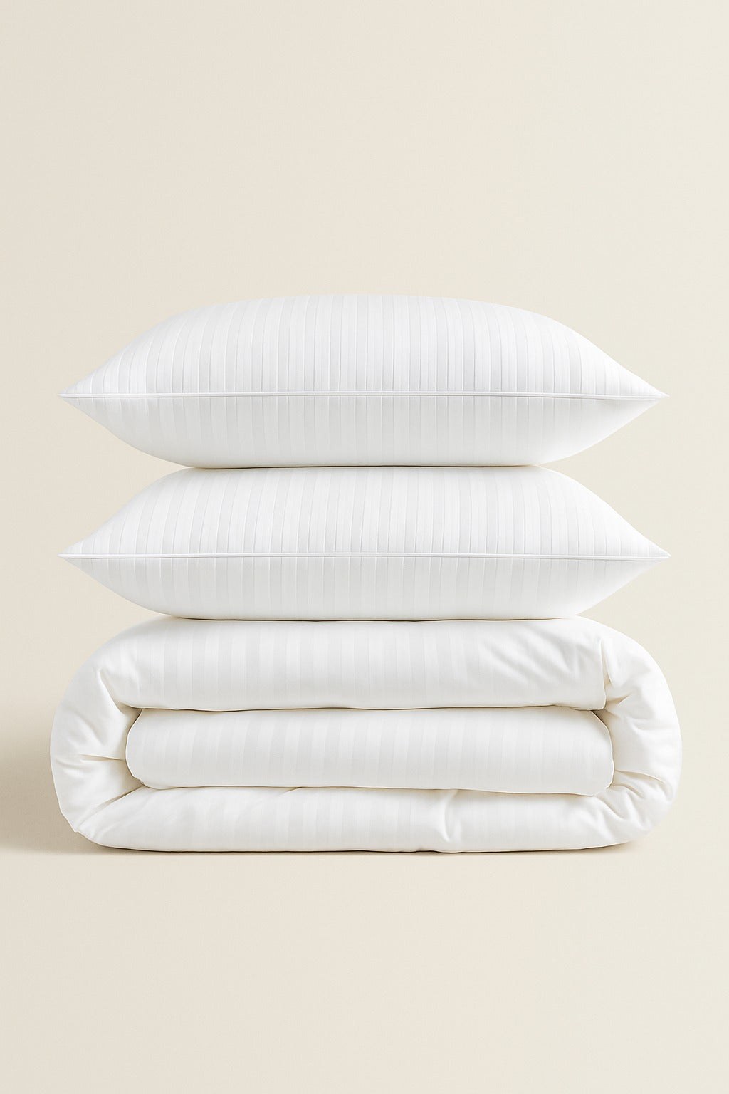 Premium White Striped Bed Sheet, Duvet Cover & Pillowcase Set - Image 2
