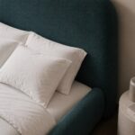 Asli Green Fabric Bed with Rounded Corners Headboard