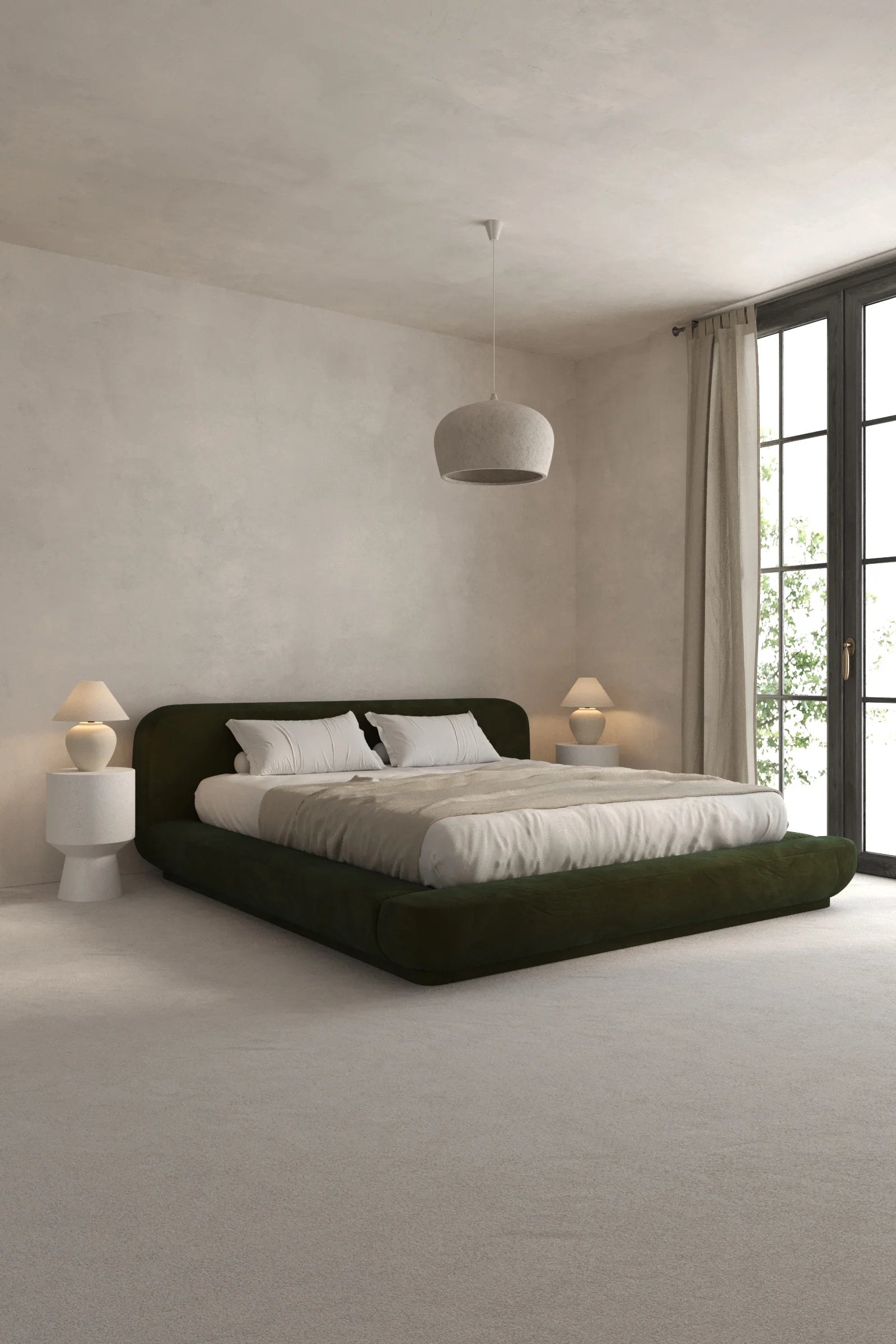 Edwina Green Upholstered Platform Bed