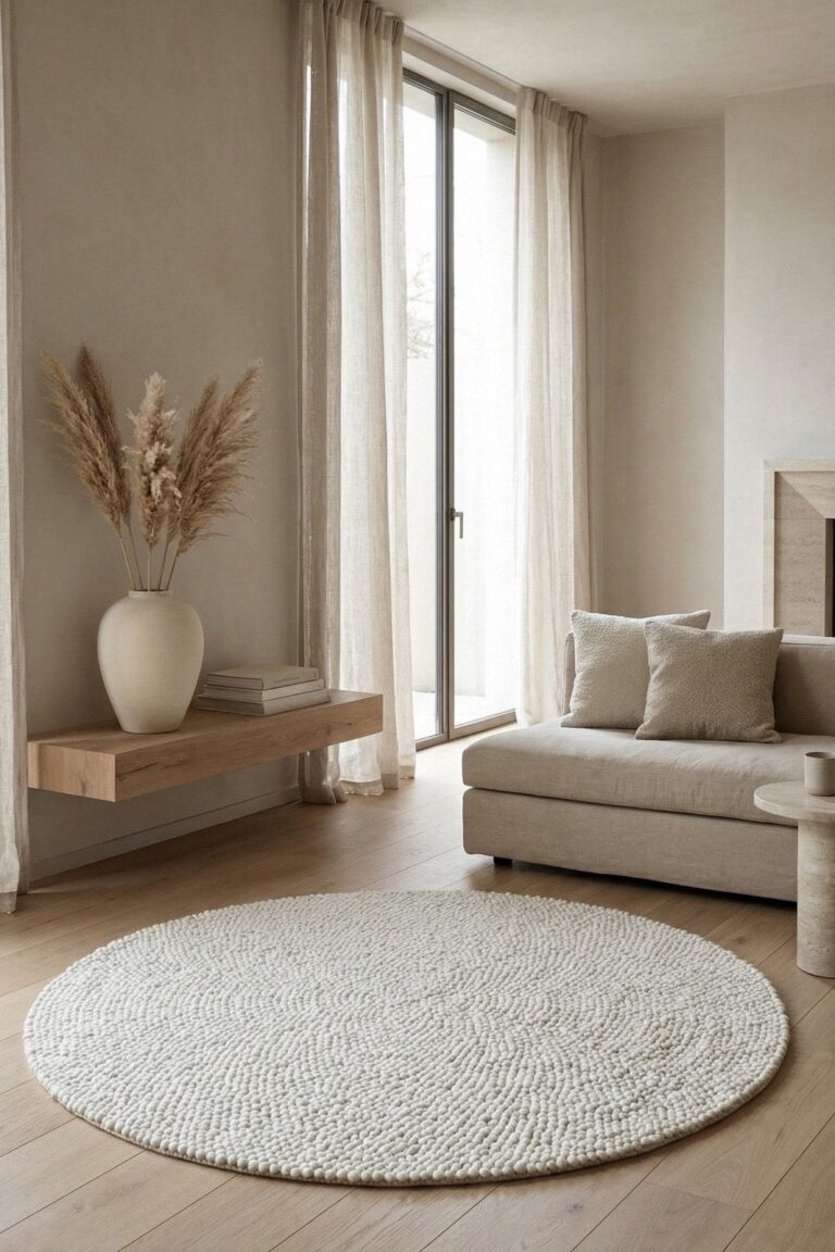 Velin Round Boucle Inspired Off White Rug