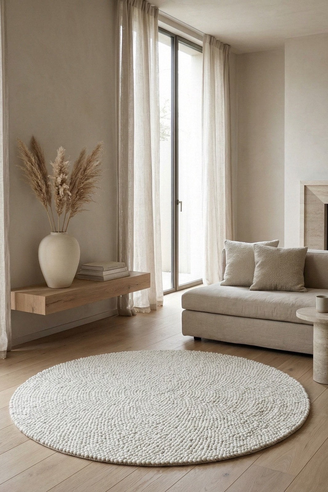 Velin Round Boucle Inspired Off White Rug
