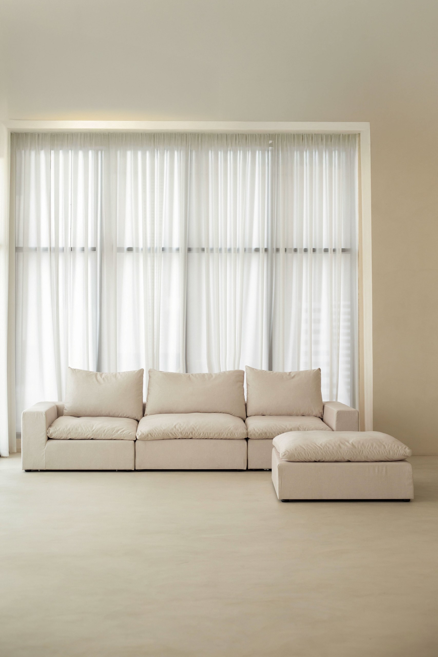 Orvella Light Beige Modular 3 Seater Sofa with Ottoman