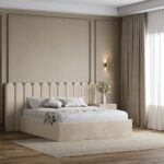 Anthea Beige Upholstered Platform Bed With Sculpted Headboard