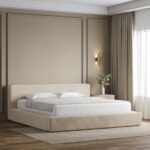 Lisandra Beige Upholstered Platform Storage Bed With Straight Headboard