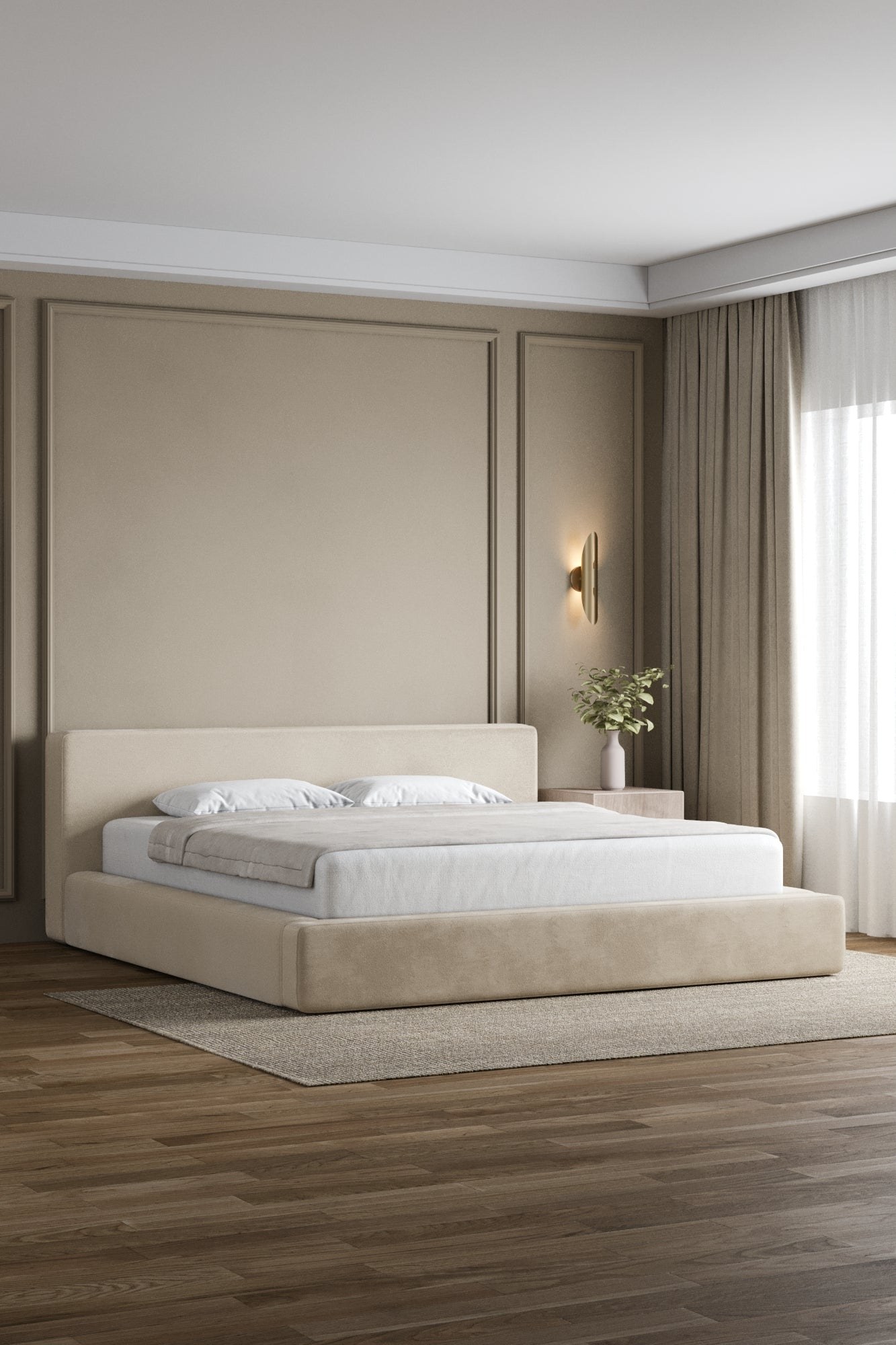 Lisandra Beige Upholstered Platform Storage Bed With Straight Headboard - Image 3