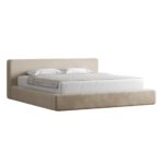 Lisandra Beige Upholstered Platform Storage Bed With Straight Headboard