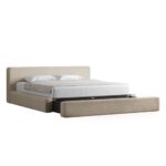 Lisandra Beige Upholstered Platform Storage Bed With Straight Headboard