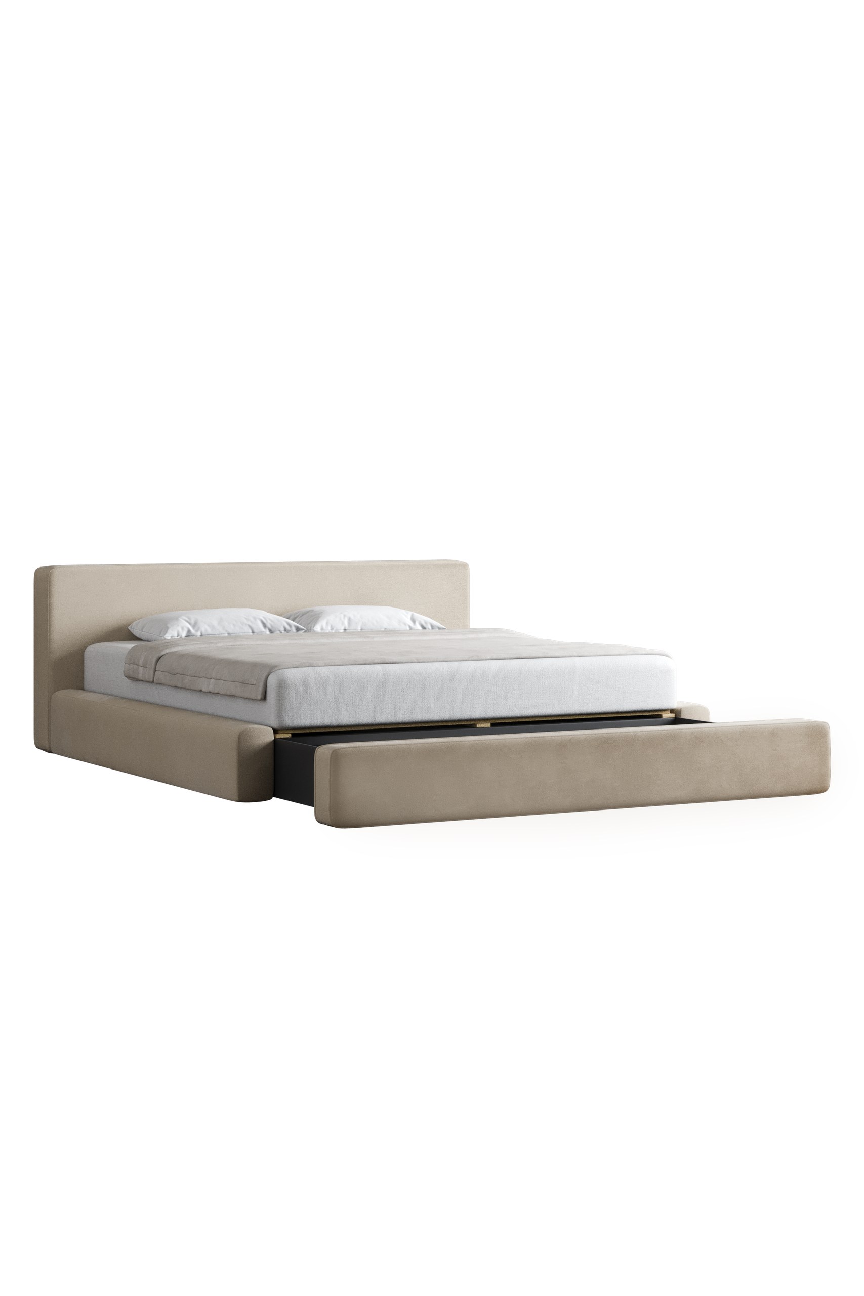 Lisandra Beige Upholstered Platform Storage Bed With Straight Headboard - Image 5