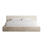 Lisandra Beige Upholstered Platform Storage Bed With Straight Headboard