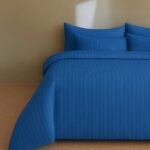 Premium Teal Blue Striped Bed Sheet, Duvet Cover & Pillowcase Set