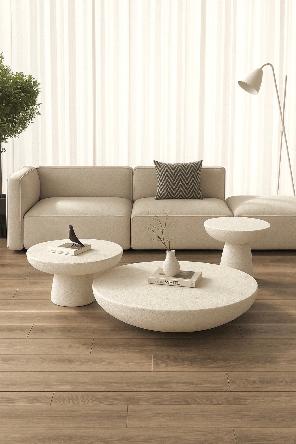 Mondo Off White Grit Finish Microconcrete Coffee Table Set