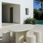 Sylvette Off White Speckled Microconcrete Outdoor Dining Set