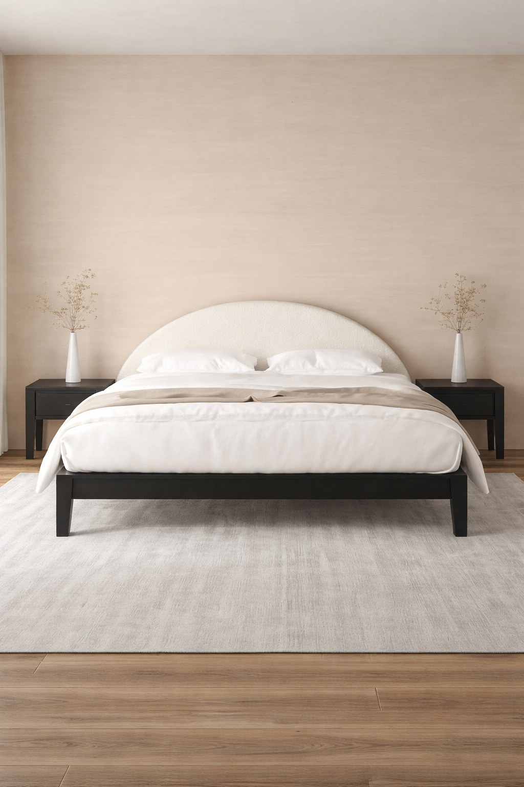 Seiren Japanese Joinery Boucle Arch Black Wooden Bed