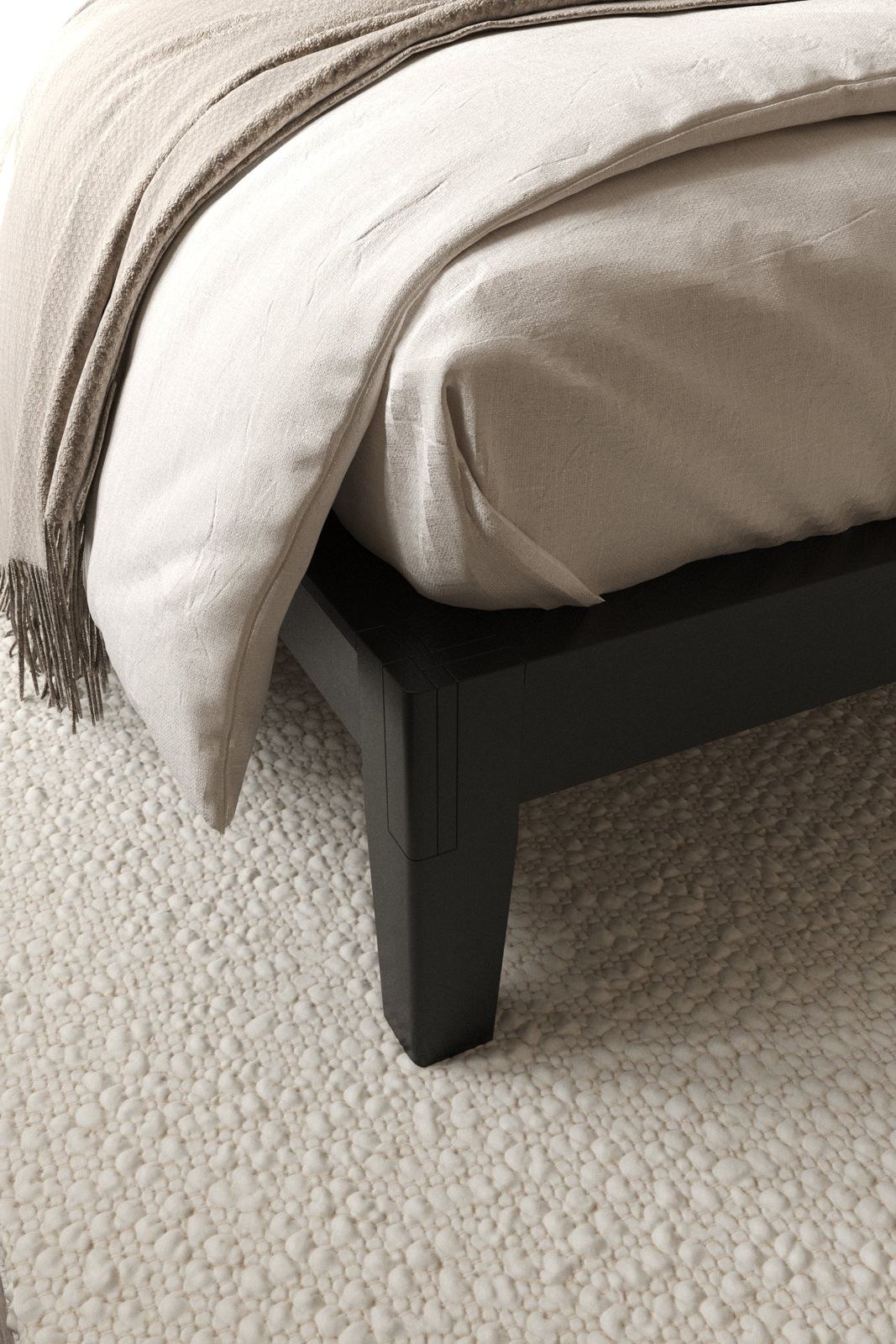 Seiren Japanese Joinery Boucle Arch Black Wooden Bed - Image 2
