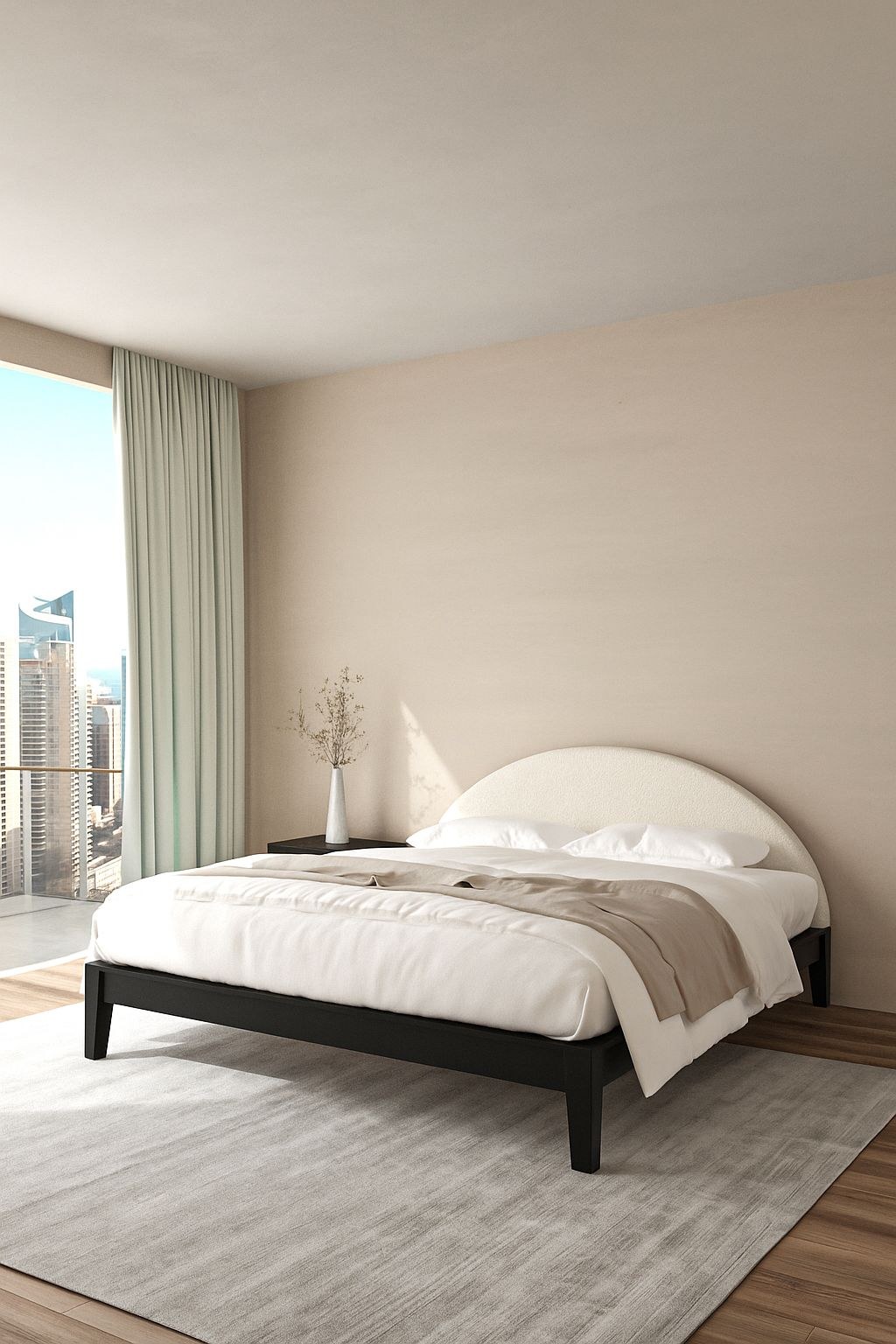 Seiren Japanese Joinery Boucle Arch Black Wooden Bed - Image 3