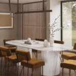 Dakota Bianco Lasa Italian Marble Dining Table with Half Moon Legs