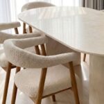 Dakota Crema Marfil Dining Table with Half Moon Legs