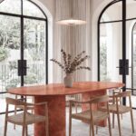 Dakota Red Travertine Dining Table with Half Moon Legs