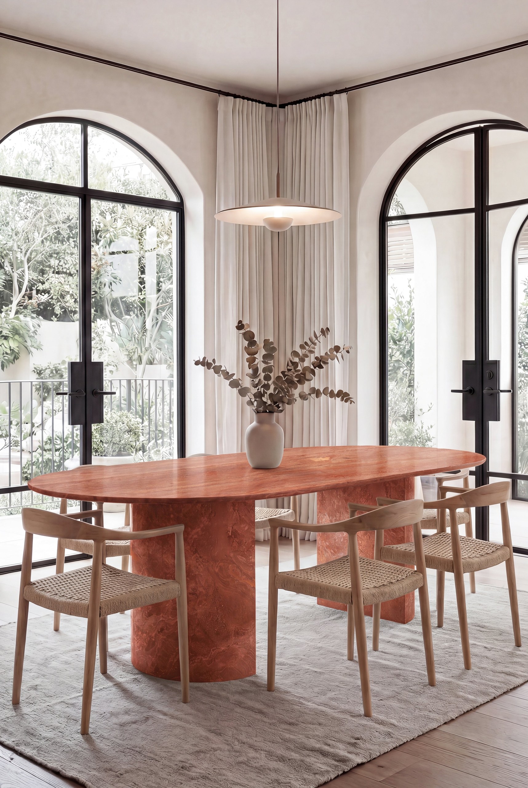 Dakota Red Travertine Dining Table with Half Moon Legs