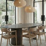 Dakota Grey Travertine Dining Table with Half Moon Legs