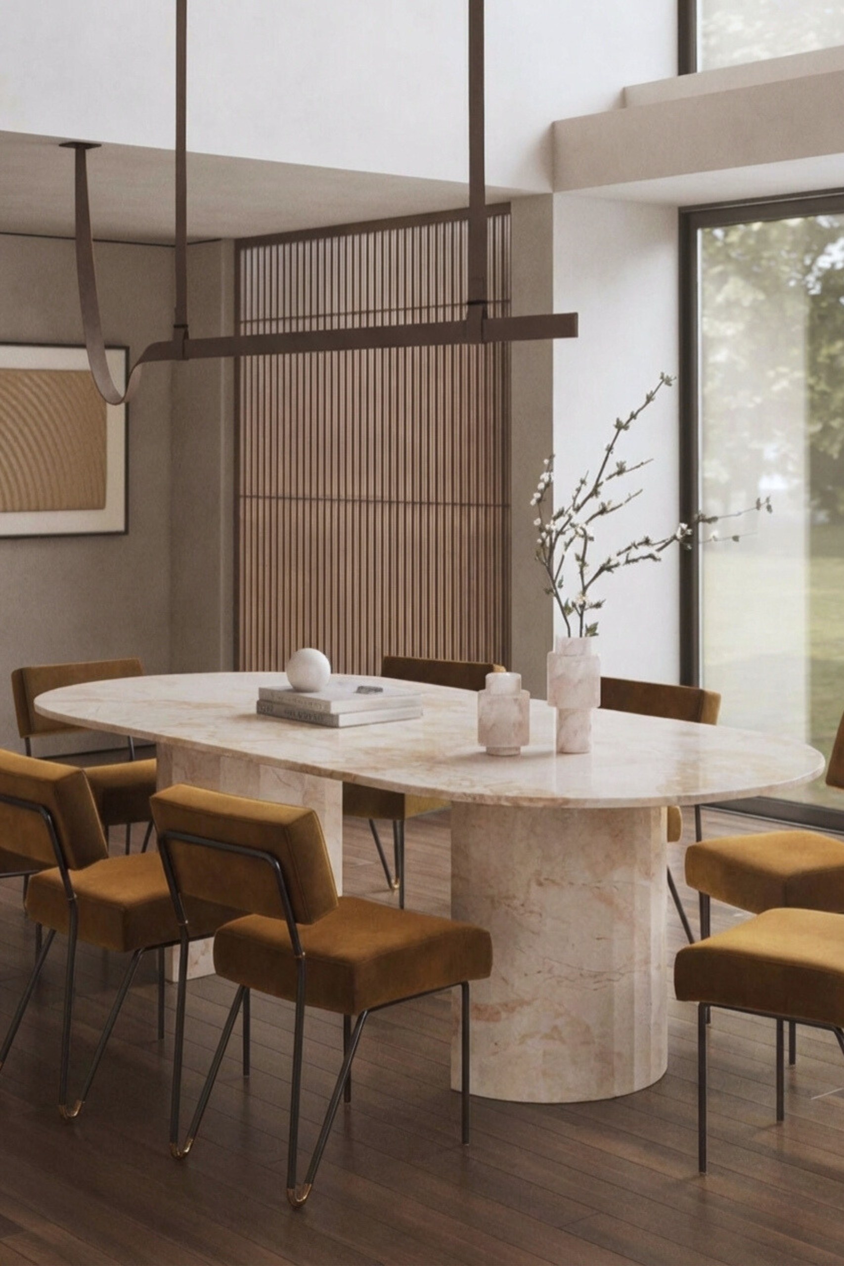 Dakota Jerusalem Stone Dining Table with Half Moon Legs