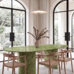 Dakota Ming Green Light Dining Table with Half Moon Legs